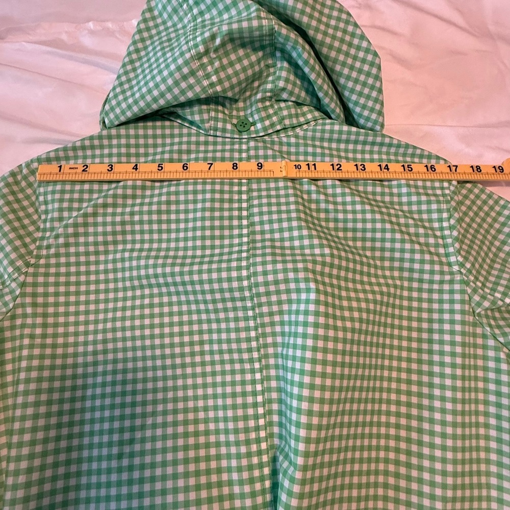 Lands End Green Gingham Hooded Raincoat Trench Belted Plus Size 1X 16W-18W - Picture 9 of 16
